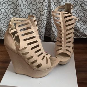Cream Cutout Platform Wedge Heels